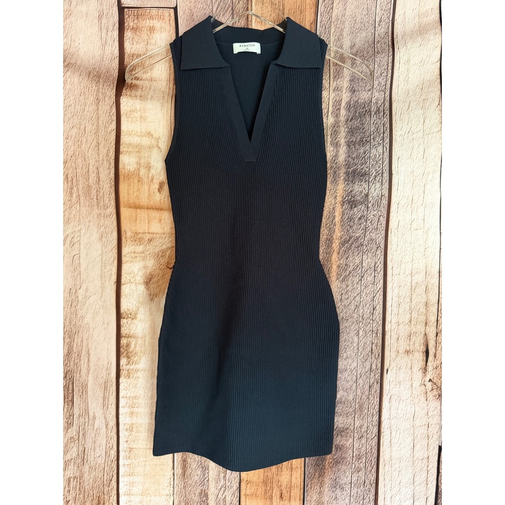 Babaton Ribbed Sweater Dress Collared Sleeveless Bodycon Navy Knit Minimalist XS